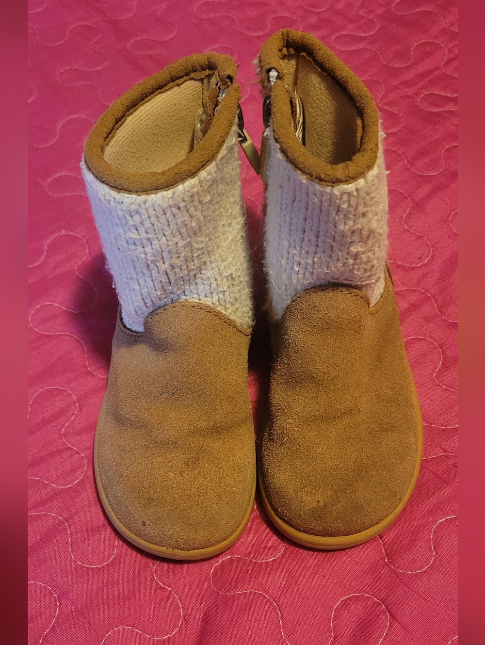 UGG Kids Chestnut Brown and Cream Suede Knit Booties